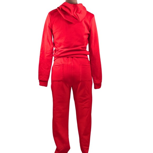 Red Sweatsuit sz XS NWOT Zip Front Hoodie Jogger Sweatpants White Trim - Picture 4 of 9